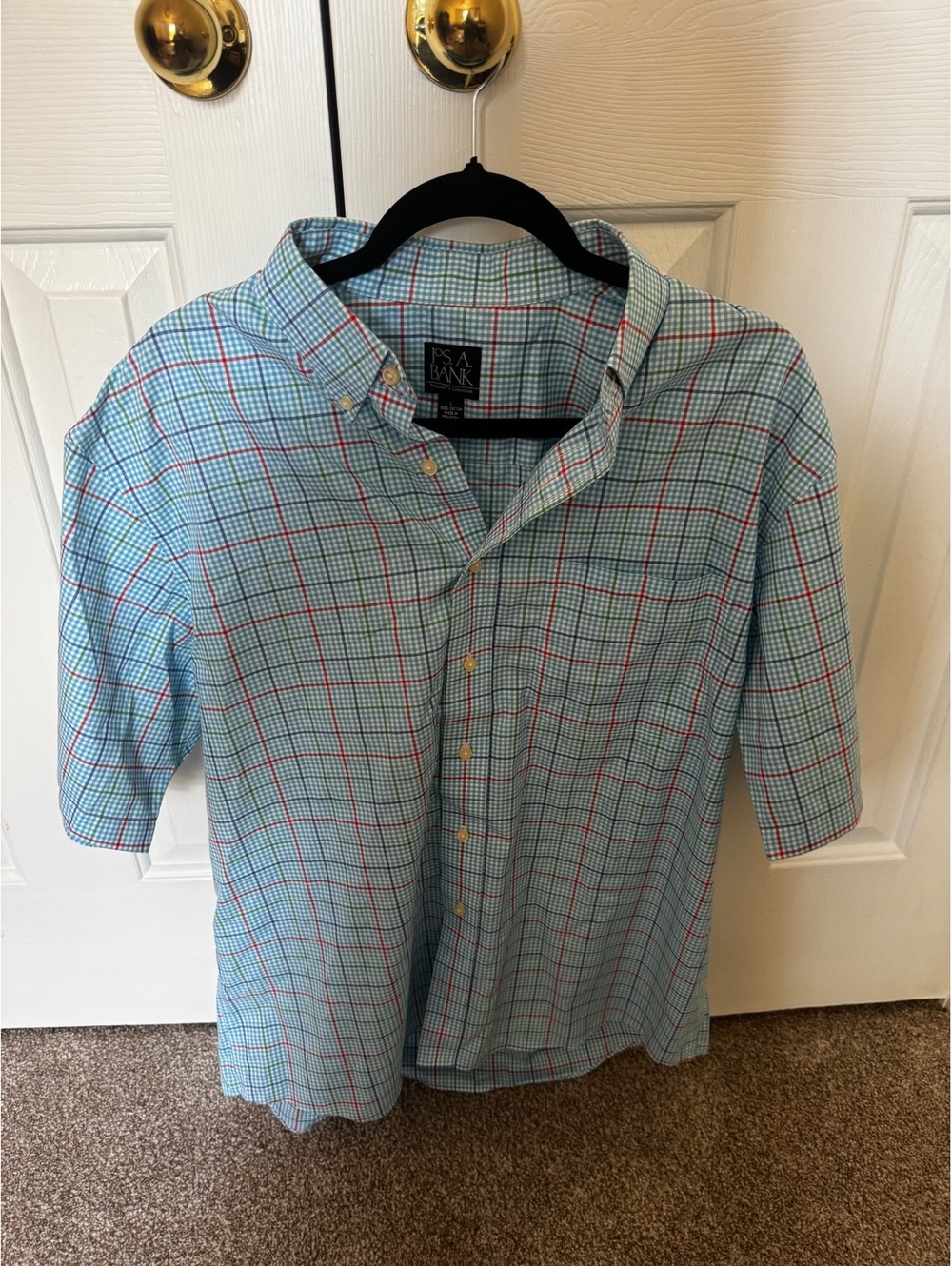 Jos A Bank Travelers Collection Mens Large Plaid Button Down Shirt 100% Cotton